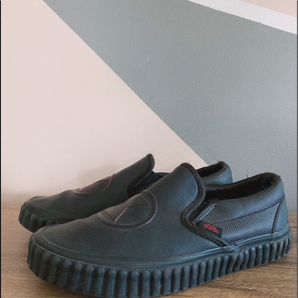 Vans Marvel collaboration black slip on shoes